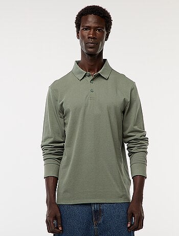 Polo en maille piquée à manches longues uni