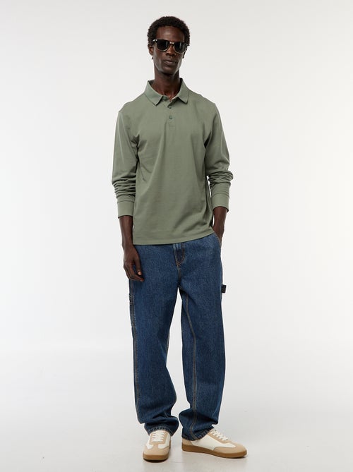 Polo en maille piquée à manches longues uni - Kiabi