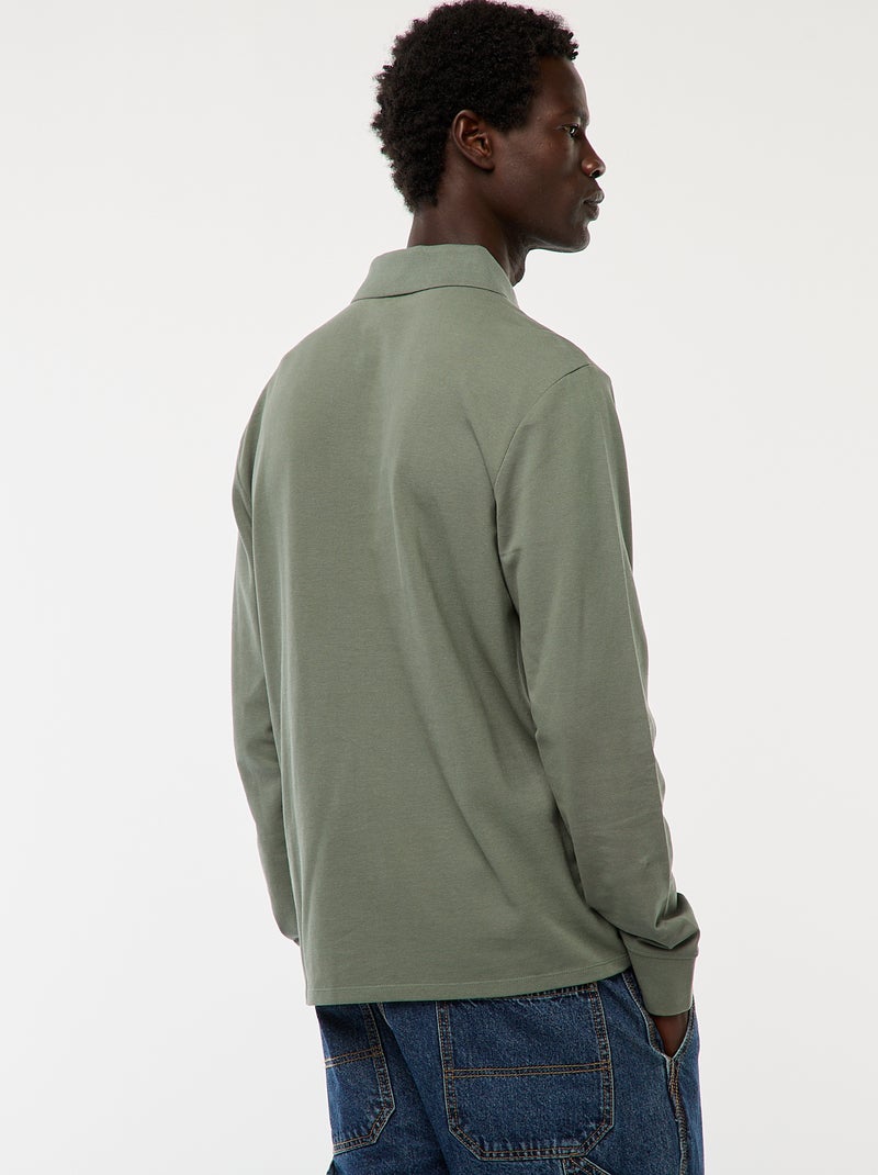 Polo en maille piquée à manches longues uni Vert - Kiabi