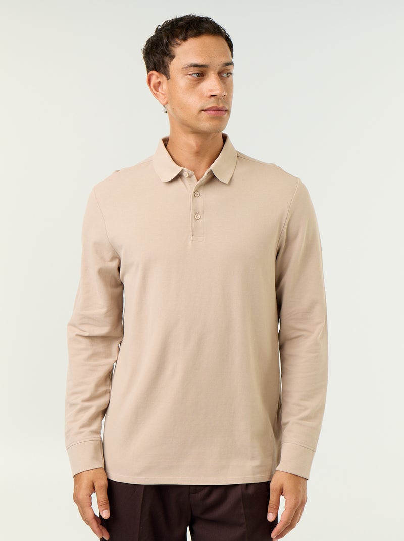 Polo en maille piquée manches longues Beige - Kiabi
