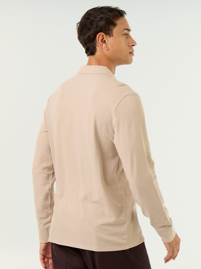 Polo en maille piquée manches longues Beige - Kiabi