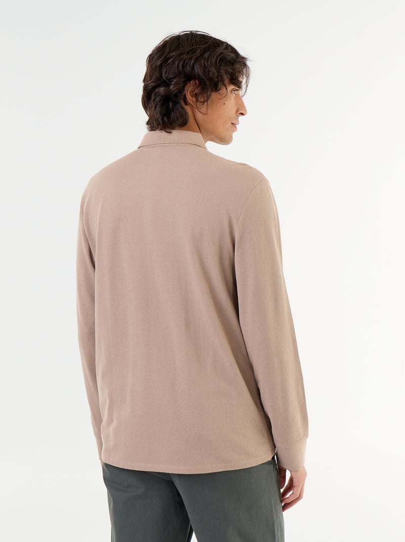 Polo en maille piquée manches longues Beige - Kiabi