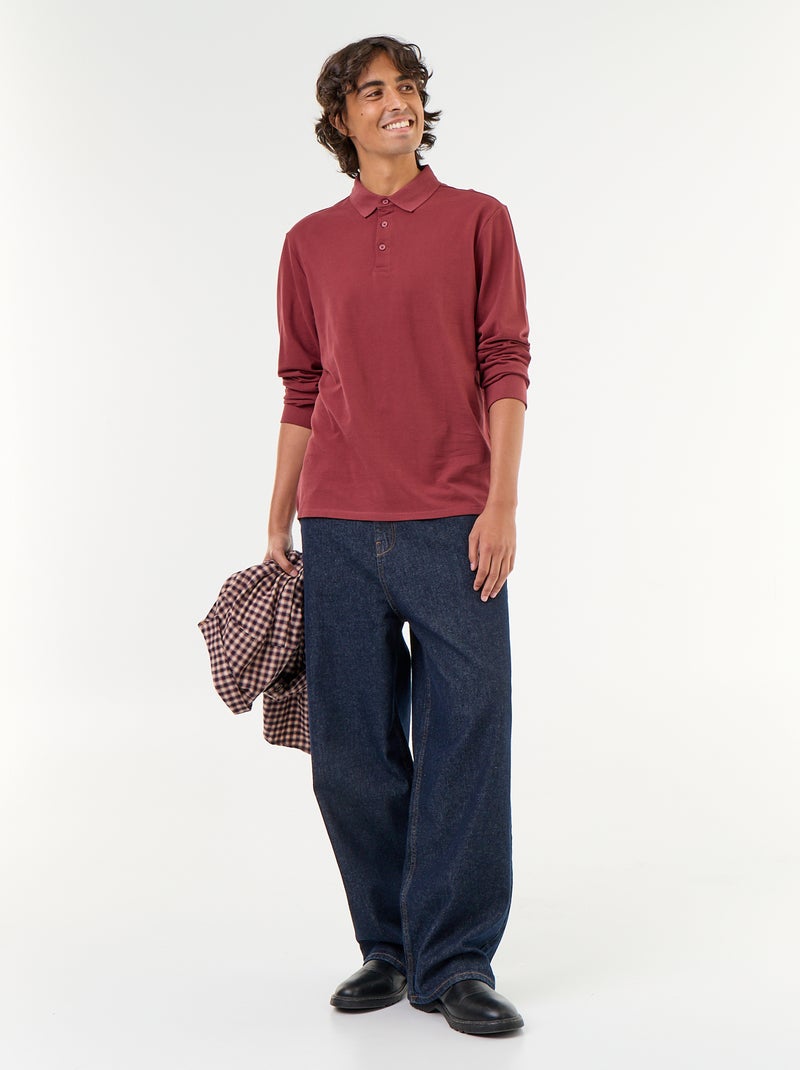 Polo en maille piquée manches longues Rouge - Kiabi