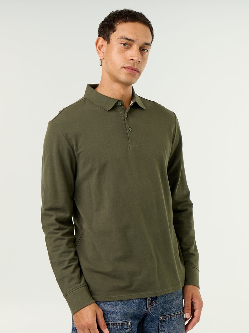Polo en maille piquée manches longues Vert - Kiabi