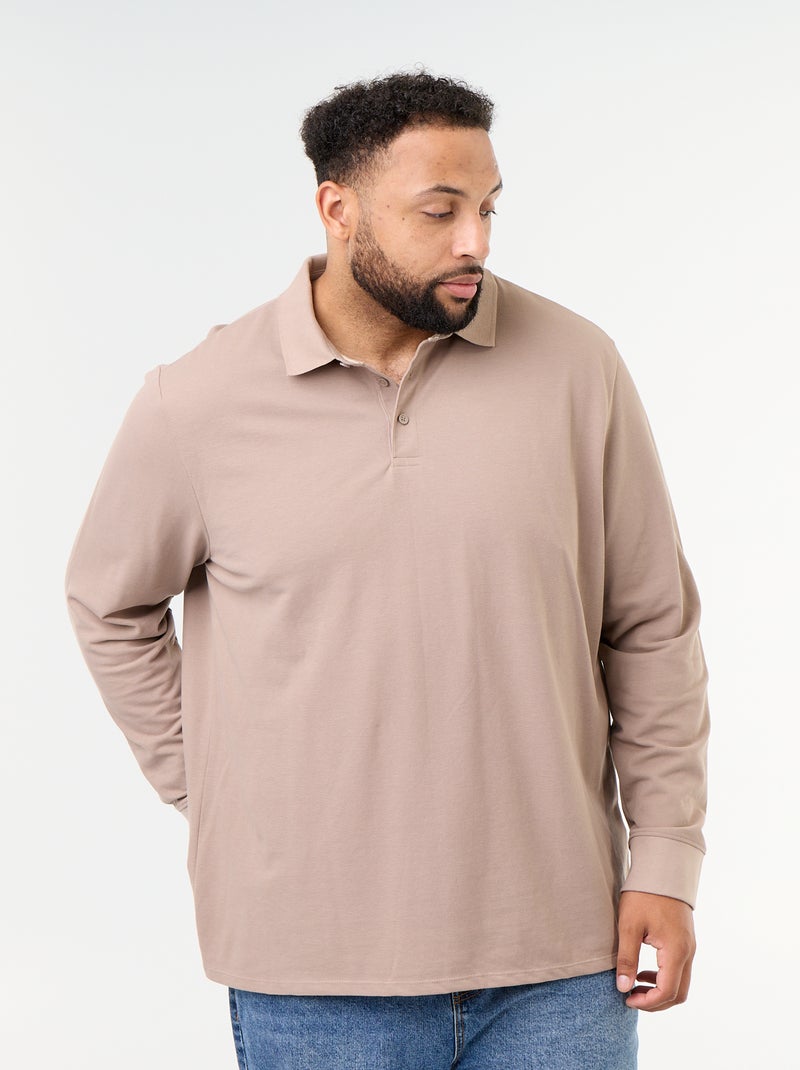 Polo en maille piquet manches longues Beige - Kiabi