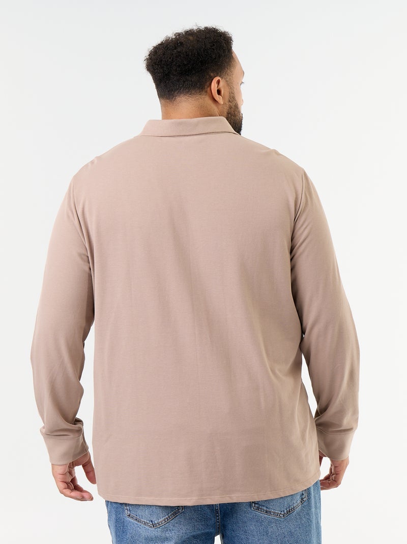 Polo en maille piquet manches longues Beige - Kiabi