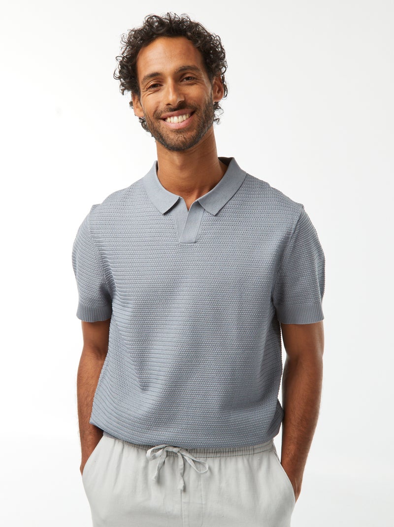 Polo en maille tricot manches courtes Bleu - Kiabi