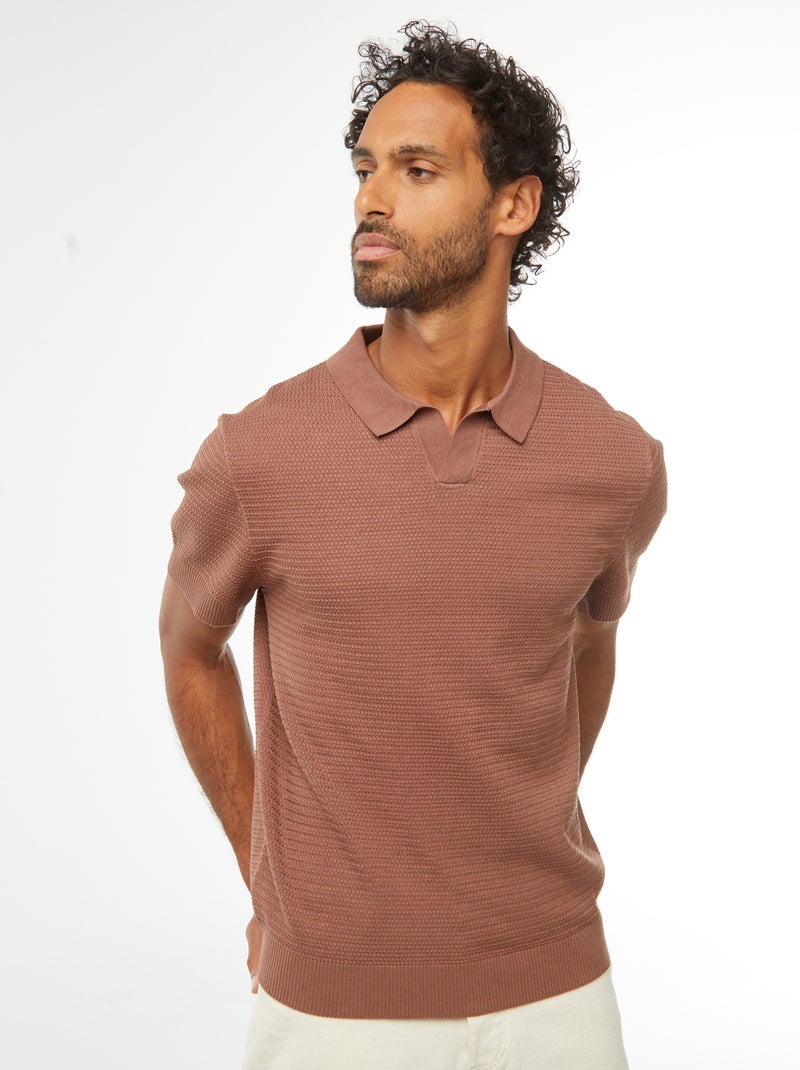 Polo en maille tricot manches courtes Marron - Kiabi