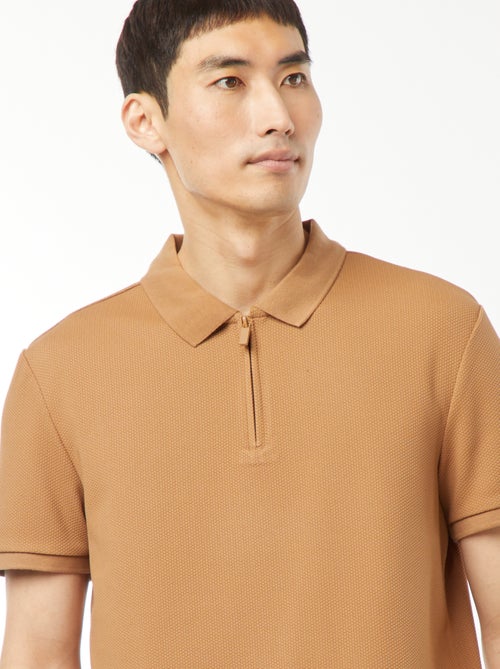 Polo en nid d'abeilles et col zippé - Kiabi
