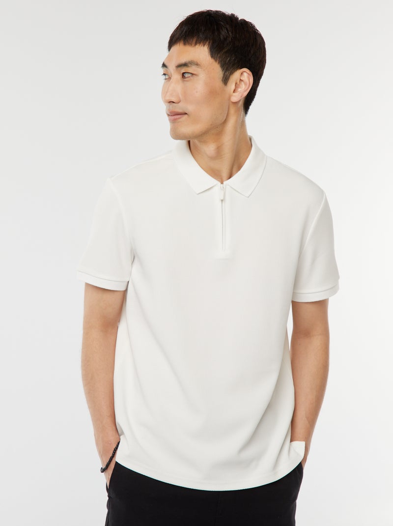 Polo en nid d'abeilles et col zippé BLANC - Kiabi