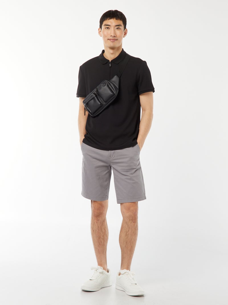 Polo en nid d'abeilles et col zippé Noir - Kiabi