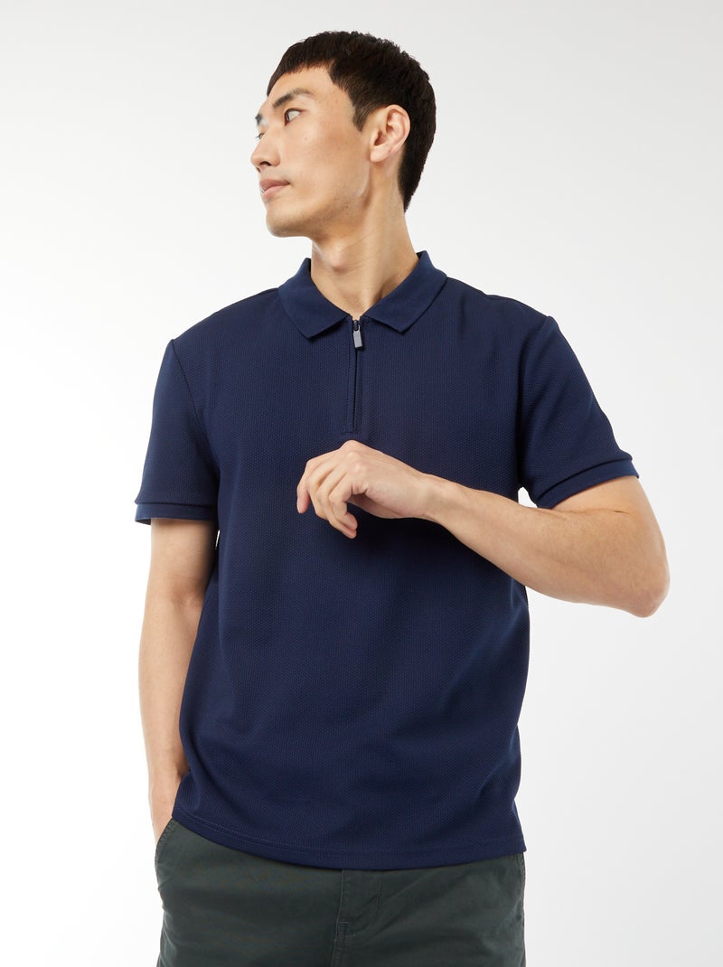 Polo en nid d'abeilles et col zippé NOIR - Kiabi