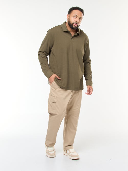 Polo en piqué de coton à manches longues - Kiabi