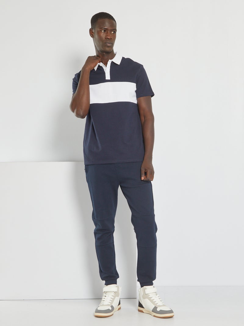 Polo en piqué de coton avec bandes contrastantes Bleu - Kiabi