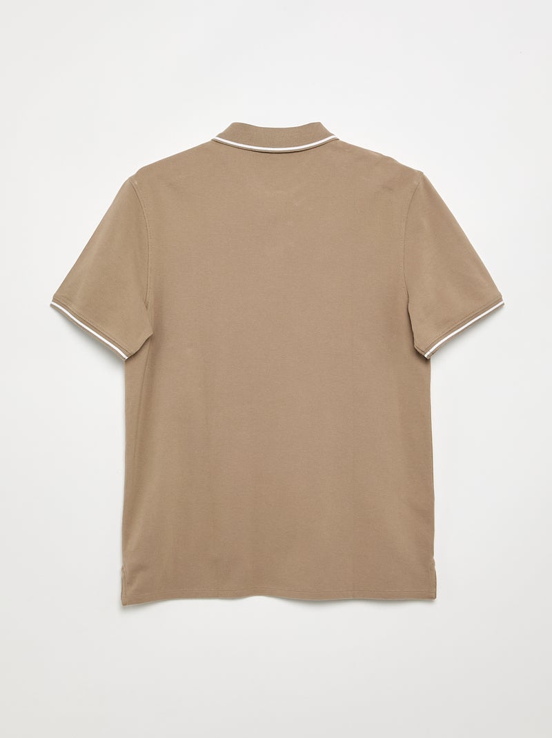 Polo en piqué de coton avec broderie à la poitrine Beige - Kiabi