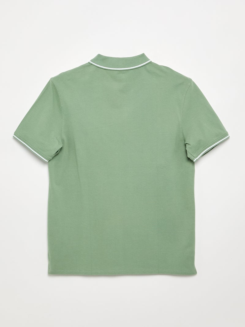 Polo en piqué de coton avec broderie à la poitrine Vert - Kiabi