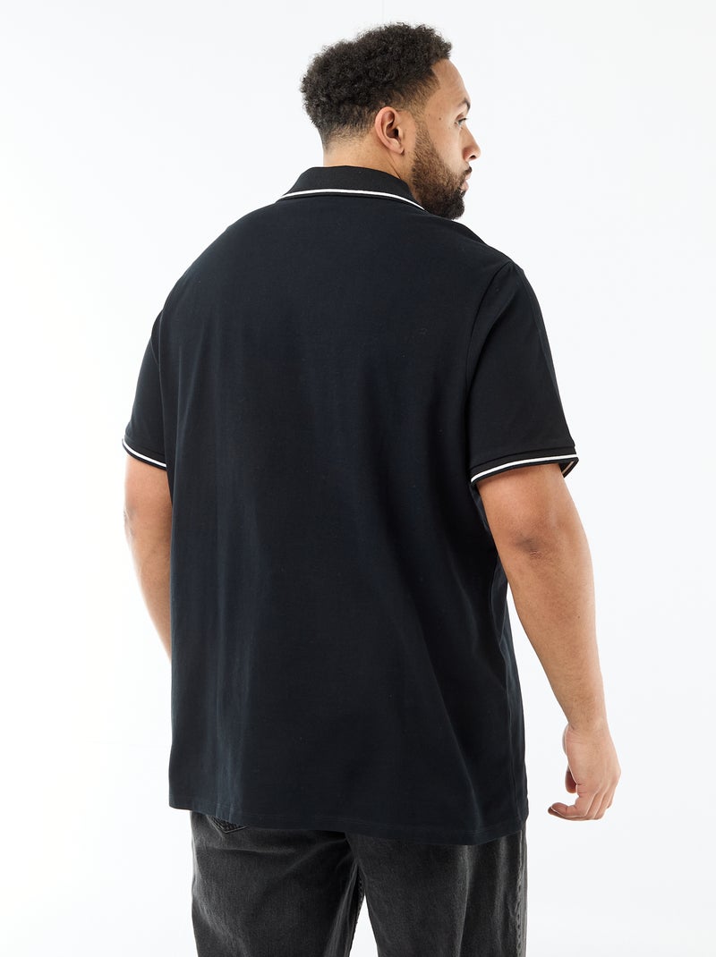 Polo en piqué de coton avec col polo sans boutons Noir - Kiabi
