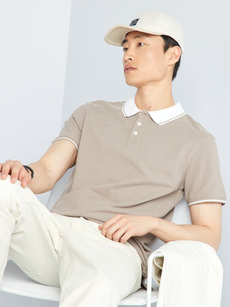 Polo en piqué de coton Beige - Kiabi