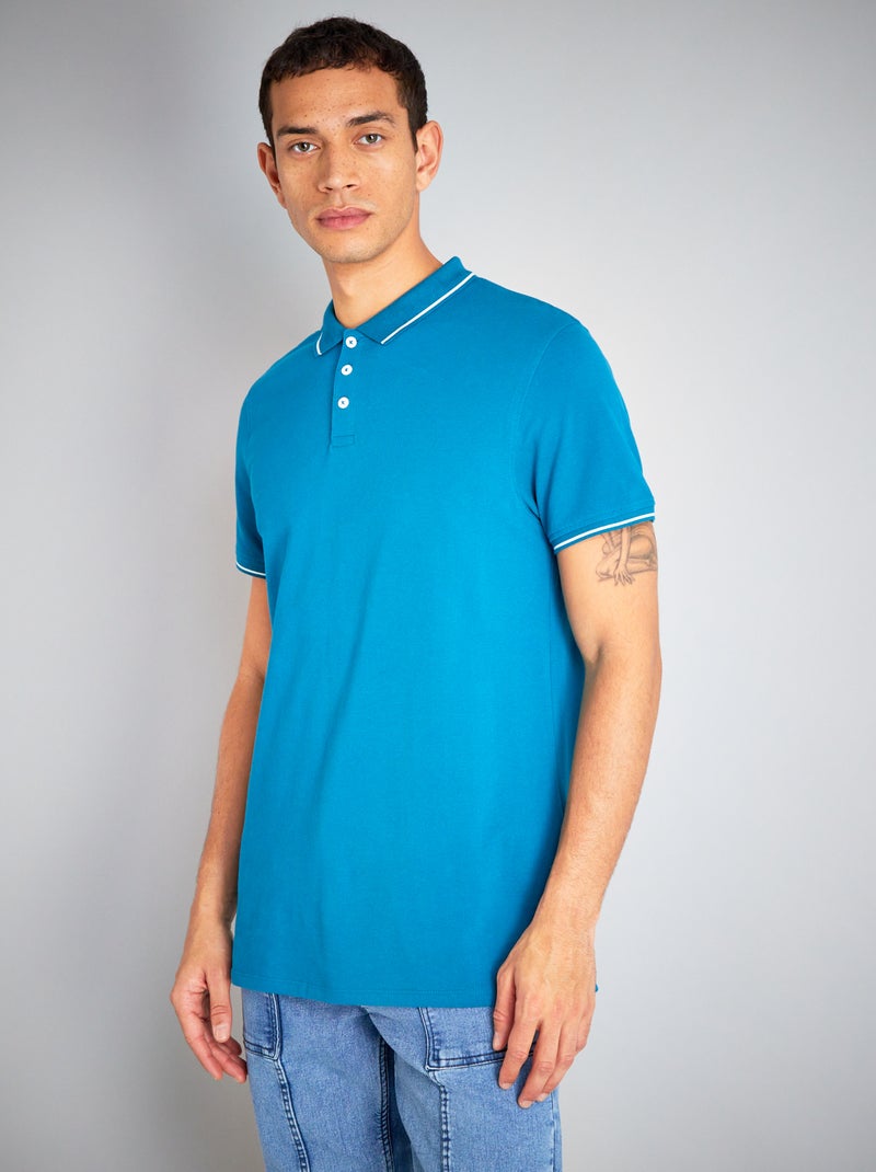 Polo en piqué de coton bleu - Kiabi