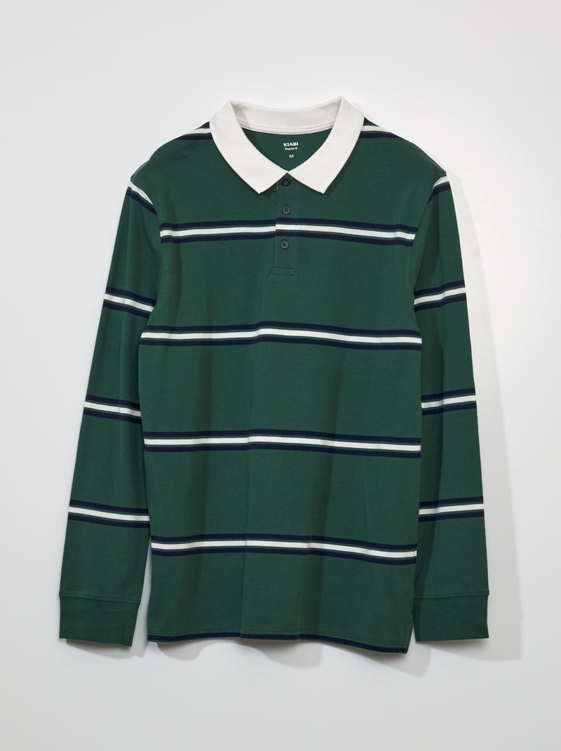 Polo en piqué de coton esprit rugby Vert - Kiabi