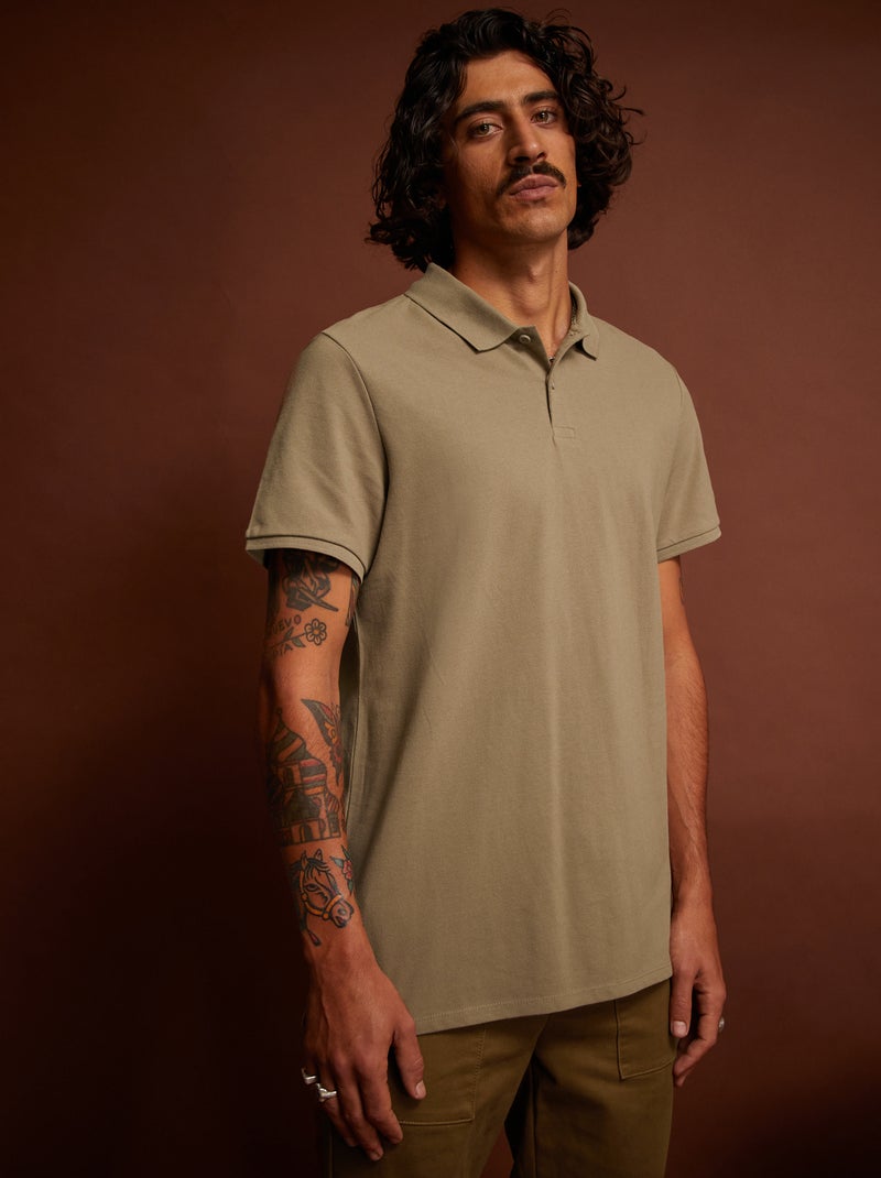 Polo en piqué de coton gris beige - Kiabi