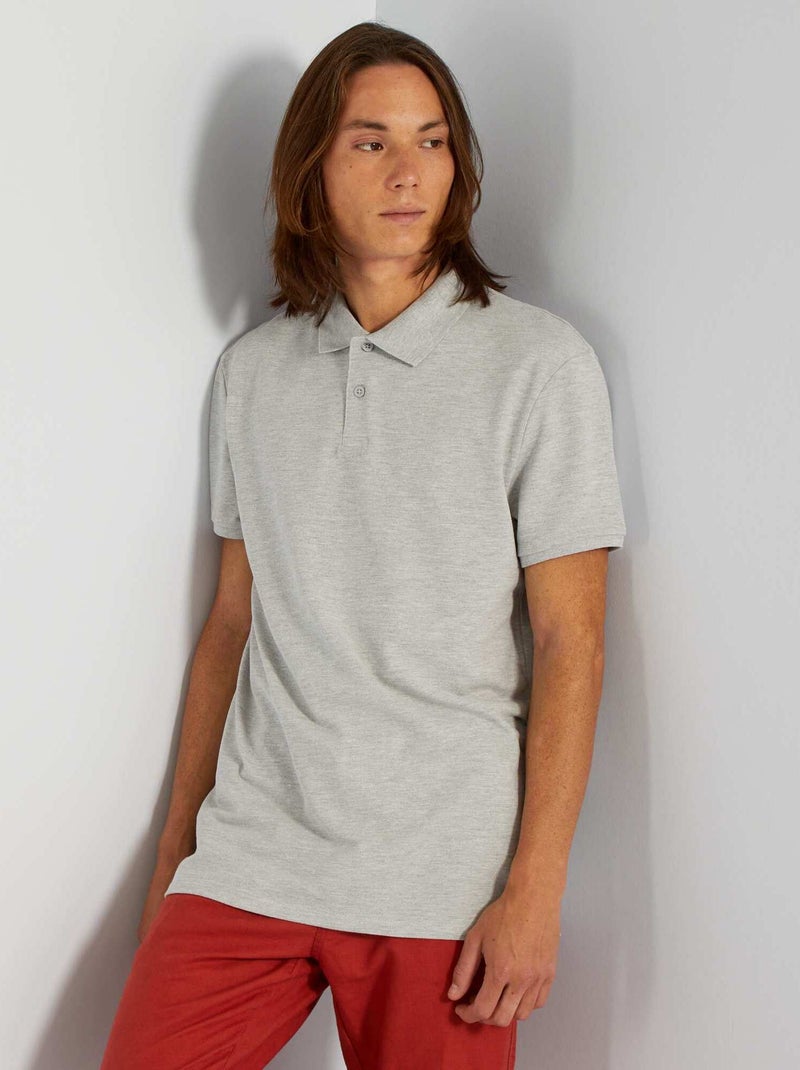Polo en piqué de coton gris clair chiné - Kiabi
