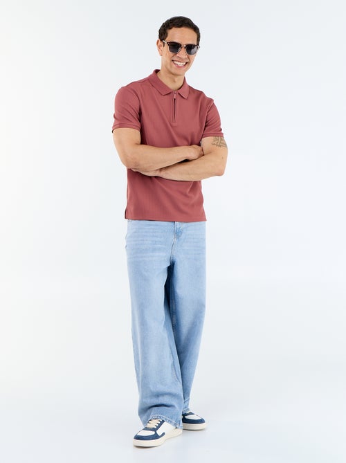 Polo homme à manches courtes avec zip en maille nid d'abeille - Kiabi