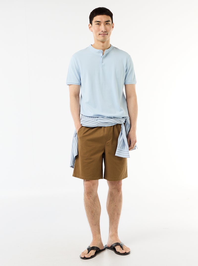 Polo homme à manches courtes en maille piquée à col tunisien Bleu - Kiabi