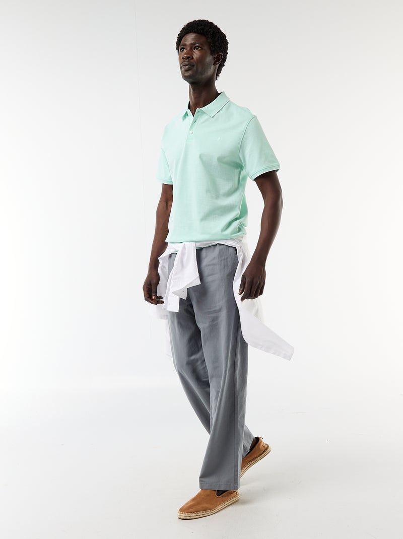 Polo homme en coton avec broderie tropicale Vert - Kiabi