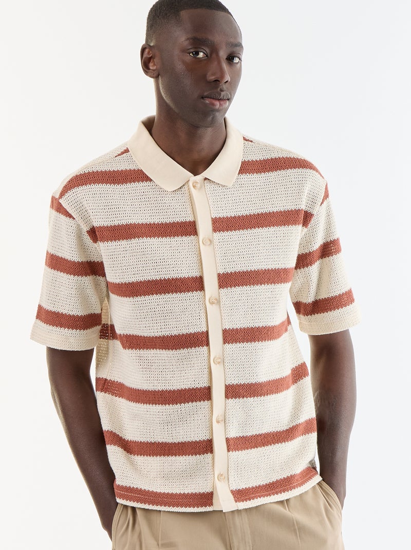 Polo homme en coton fantaisie Beige - Kiabi