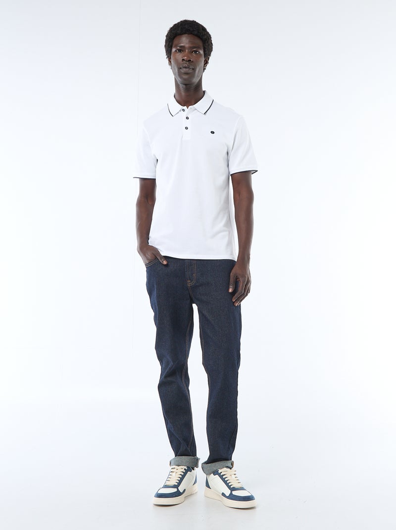 Polo homme en coton mouliné à broderie poitrine coupe droite Blanc - Kiabi