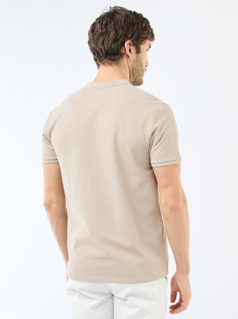 Polo homme en coton piqué à col tunisien Beige - Kiabi