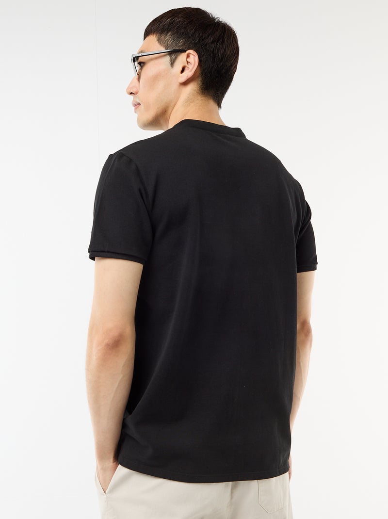 Polo homme en maille piquée à col tunisien Noir - Kiabi
