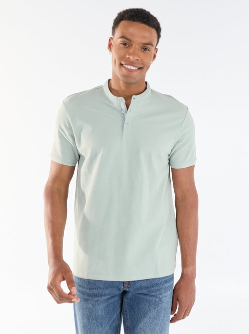 Polo homme en maille piquée à col tunisien - Kiabi