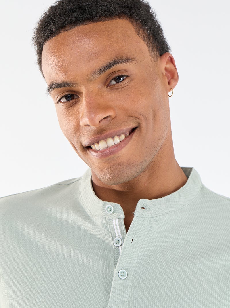 Polo homme en maille piquée à col tunisien Vert - Kiabi