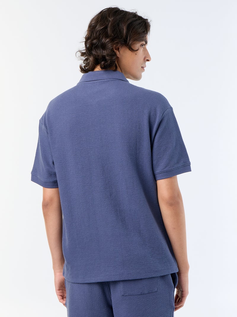 Polo homme manche courte en coton à motif placé Bleu - Kiabi