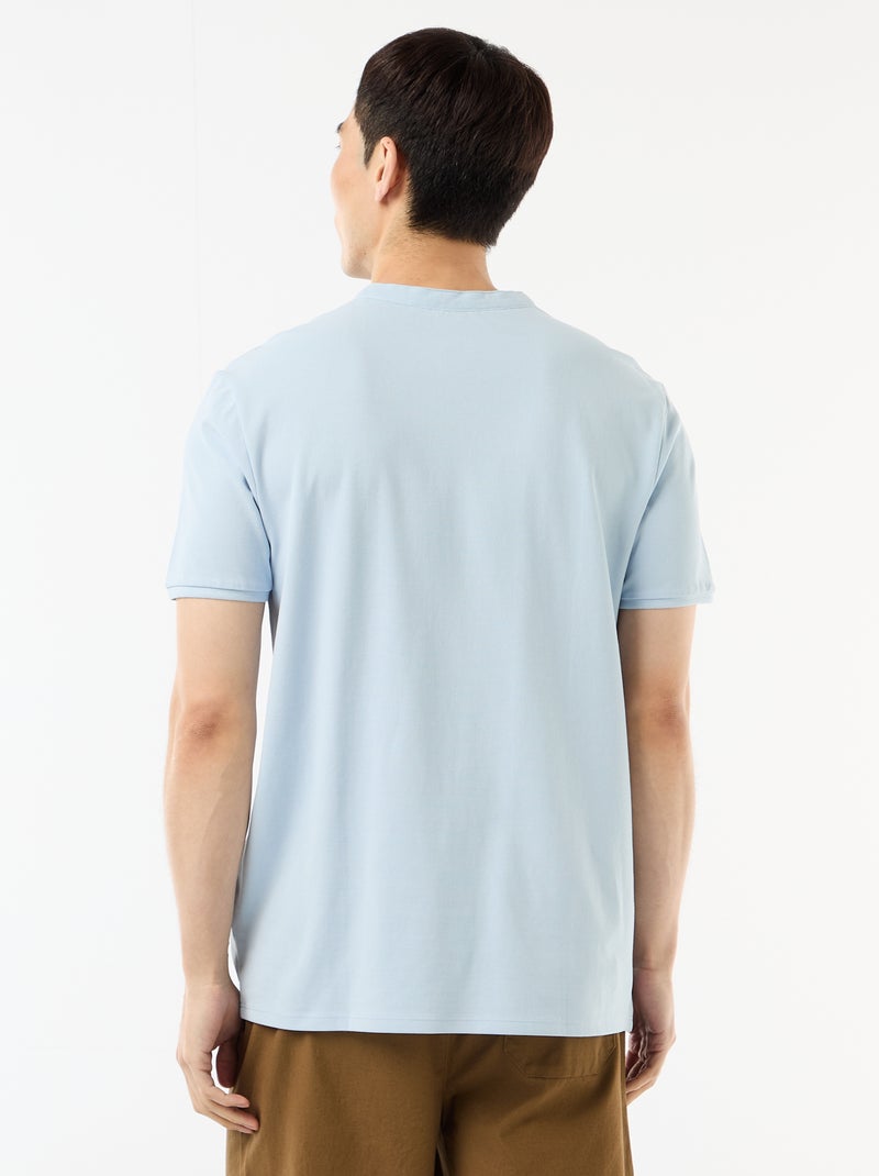 Polo homme ? manches courtes en maille piqu?e ? col tunisien Bleu - Kiabi