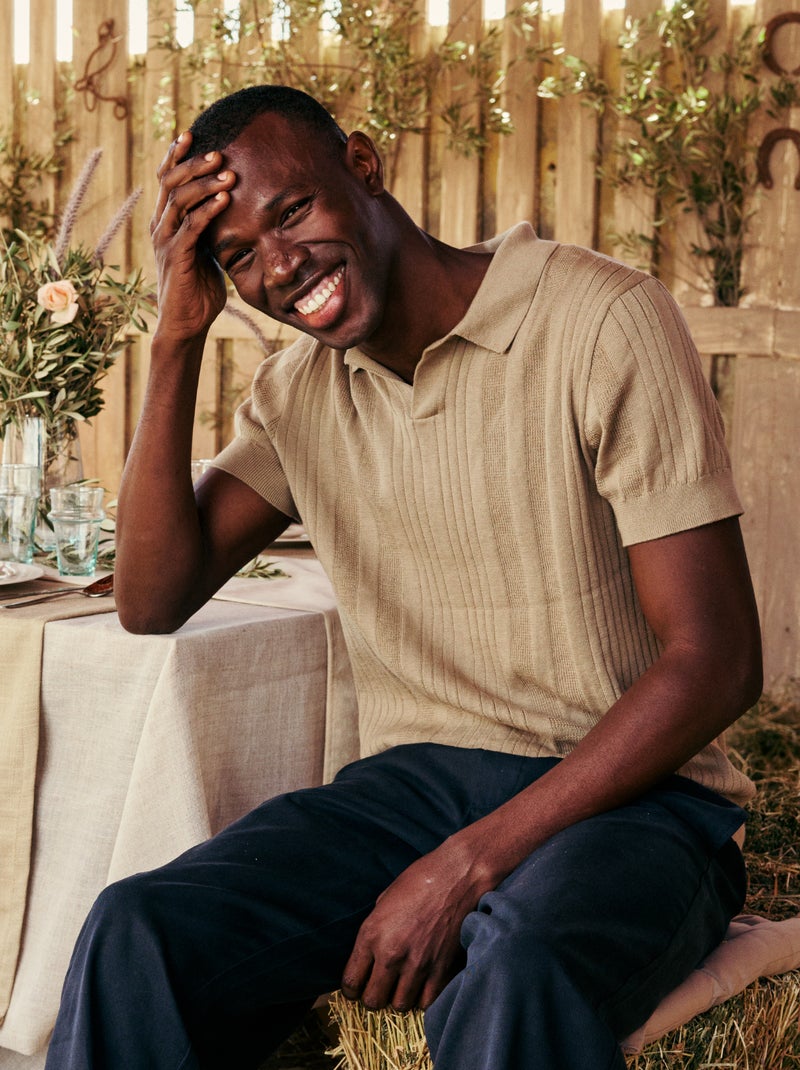 Polo in jerseytricot met tricot-effect Biege - Kiabi