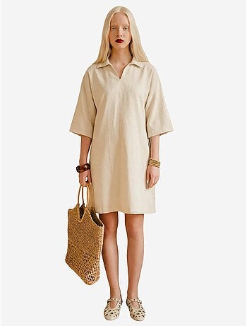 Polo-kraag mini-jurk met driekwartmouwen my fashion