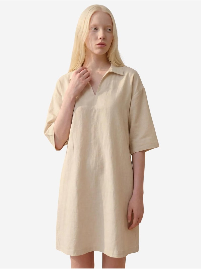 Polo-kraag mini-jurk met driekwartmouwen my fashion Klei-beige - Kiabi