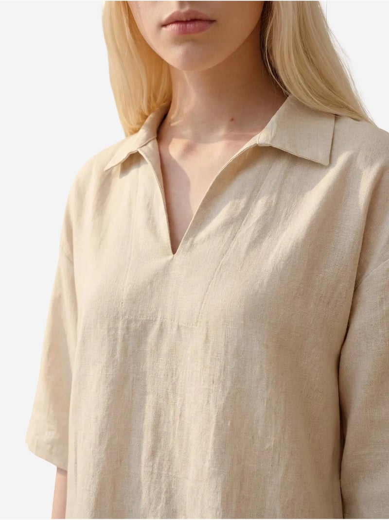 Polo-kraag mini-jurk met driekwartmouwen my fashion Klei-beige - Kiabi
