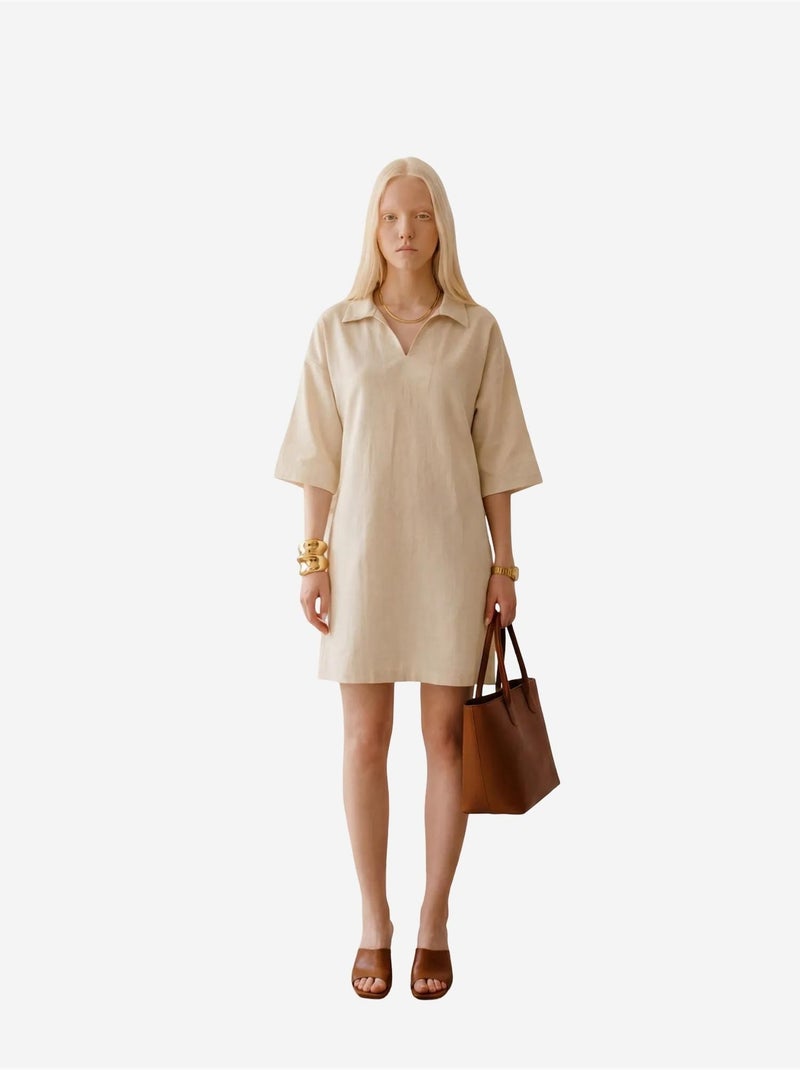 Polo-kraag mini-jurk met driekwartmouwen my fashion Klei-beige - Kiabi