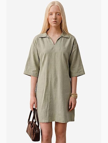 Polo-kraag mini-jurk met driekwartmouwen my fashion