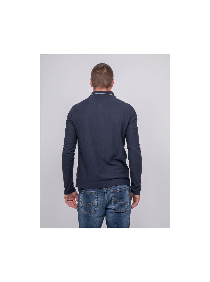 Polo maille heringbone pastitch Bleu marine - Kiabi