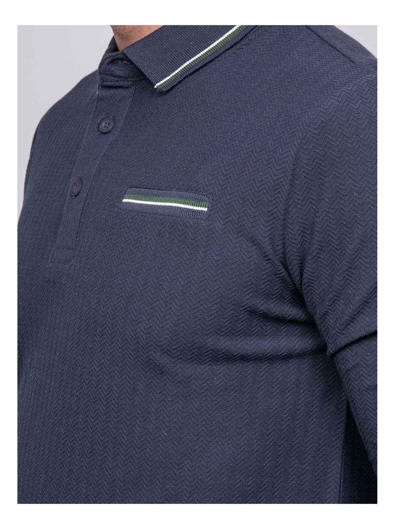 Polo maille heringbone pastitch Bleu marine - Kiabi