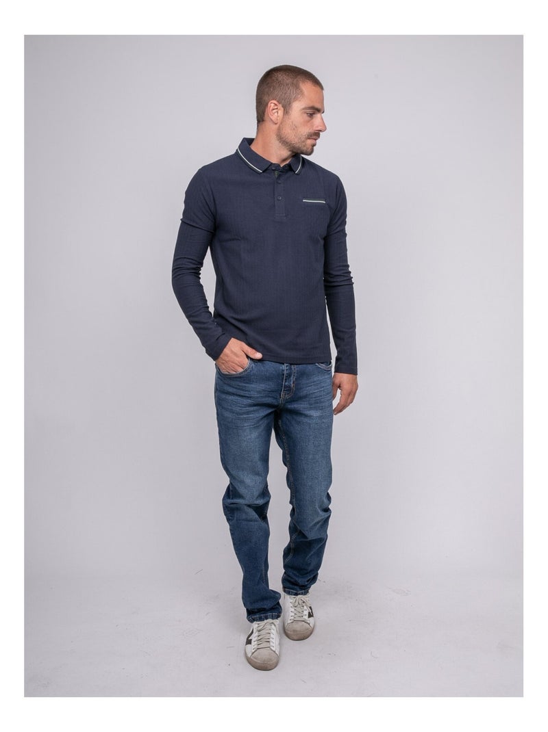 Polo maille heringbone pastitch Bleu marine - Kiabi
