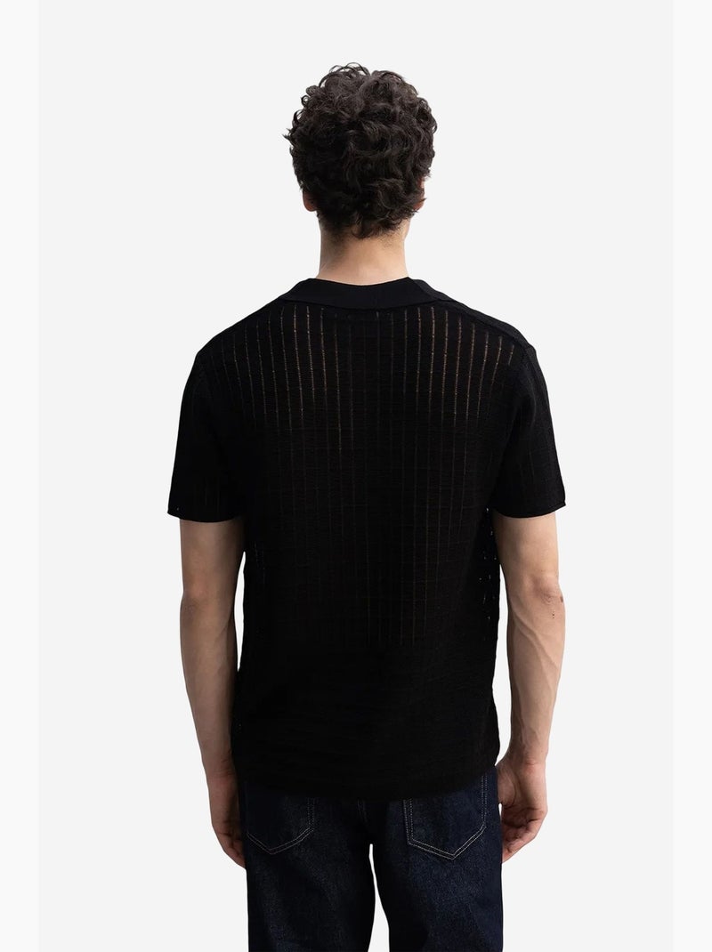 Polo maille texturée manches courtes giesto Noir - Kiabi