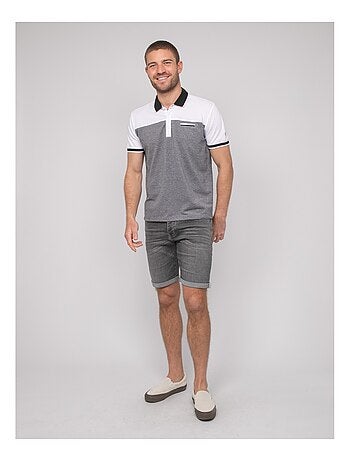 Polo manches courtes coton bicolore poplino
