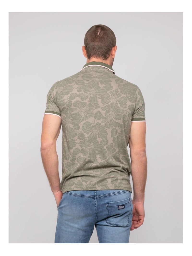 Polo manches courtes coton motifs paillote Kaki - Kiabi
