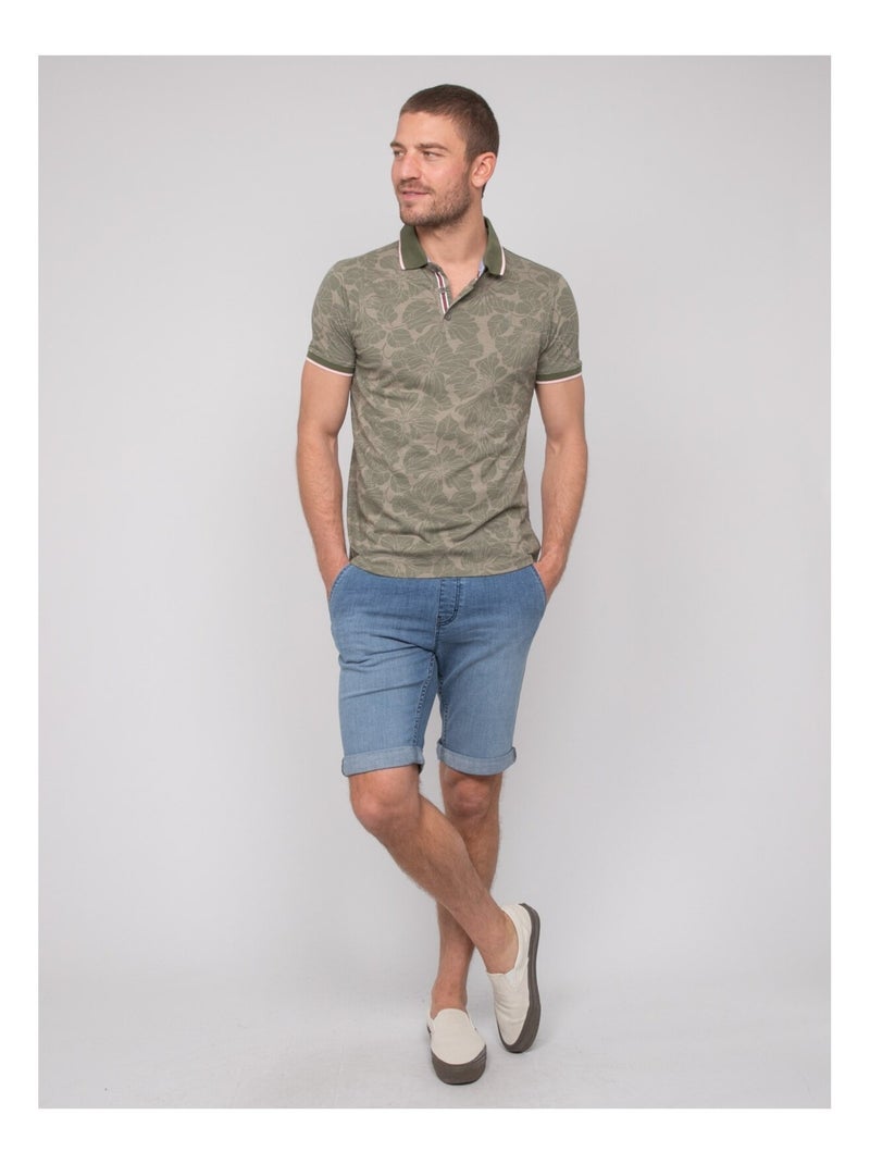 Polo manches courtes coton motifs paillote Kaki - Kiabi